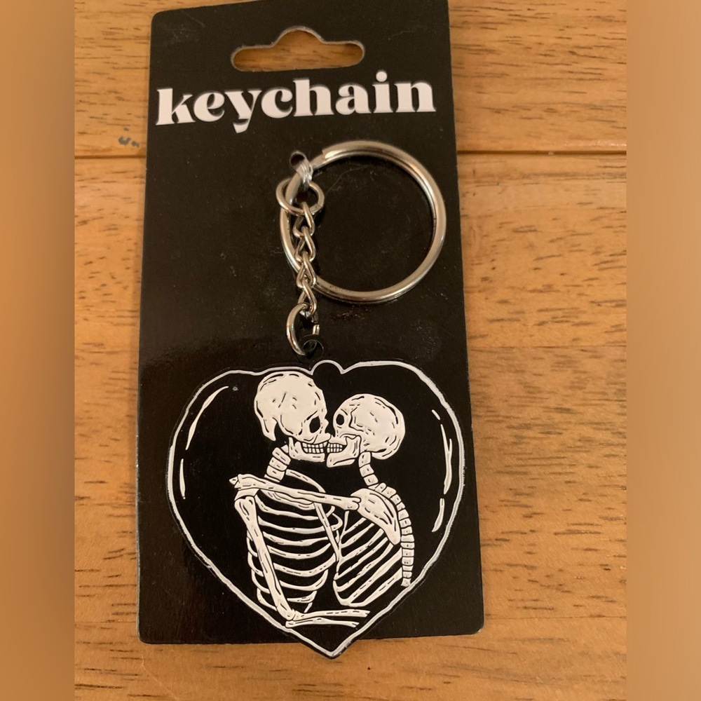 Skeleton Love Acrylic Heart Shaped Keychain New